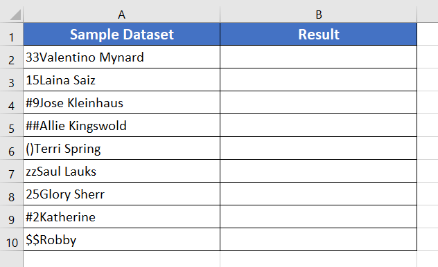 Dataset to Show How to Remove the First 2 Characters in Excel