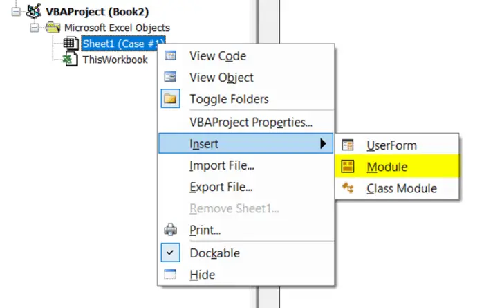 Open Module in VBA window in Microsoft Excel