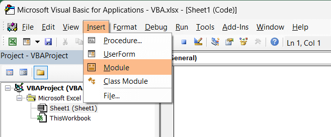 Selecting Module to open a new module in Visual Basic Appliction