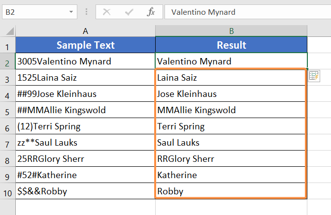 Application of the Flash Fill feature to remove the first 4 characters in Excel