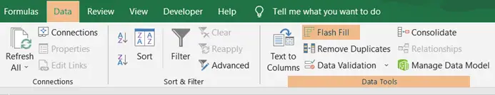 Click on the Flash Fill icon from the Data Tools group