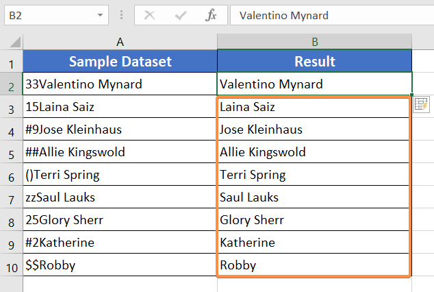 Using the Flash Fill feature to remove the first 2 characters in Excel