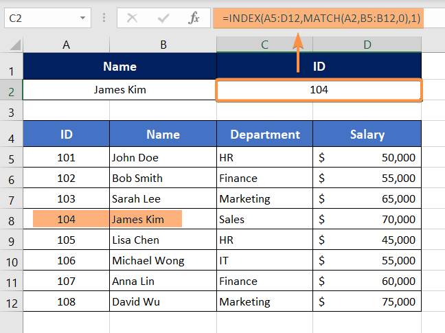 Using INDEX-MATCH for Overcoming One of the Limitations of VLOOKUP Function