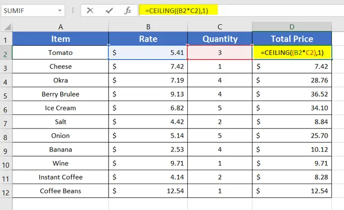 Rounding up a fomula result in Excel with CEILING function