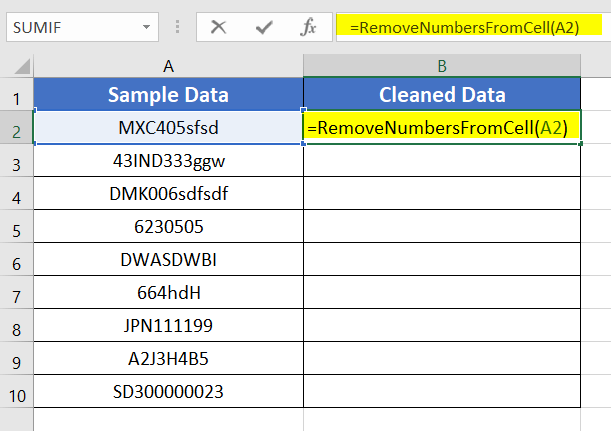 Generate formula with VBA code to Remove Numeric Characters from Cells in Excel