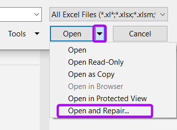 Open and Repair Corrupted Excel File