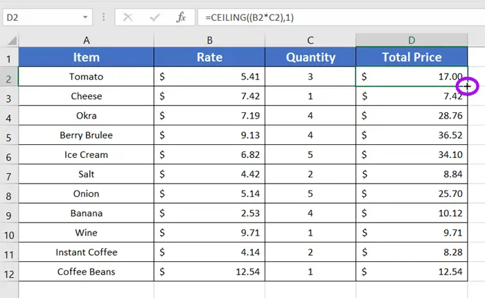 Using Fill Handle button in Excel