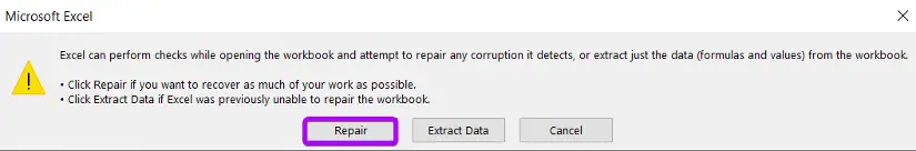 Using Open and Repair Tool to Recover Corrupted Excel File