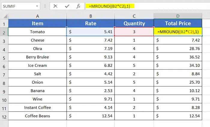 Use the MROUND Function to Round up a Formula Result in Excel