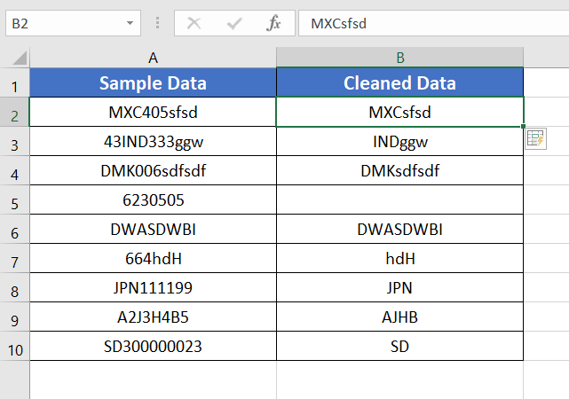 Use Flash Fill to Remove Numeric Characters from Cells in Excel