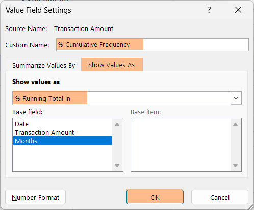 Value Field Settings dialog box in Excel