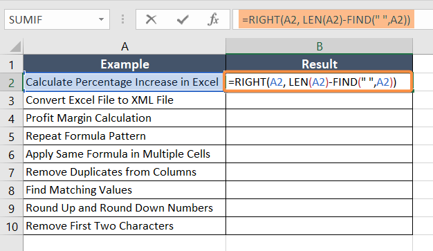 Use the RIGHT Function to Remove the First Word in Excel