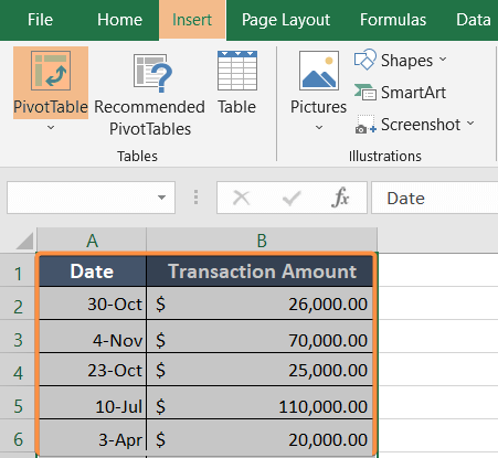 Inserting pivot table to calculate cumulative frequency in Excel