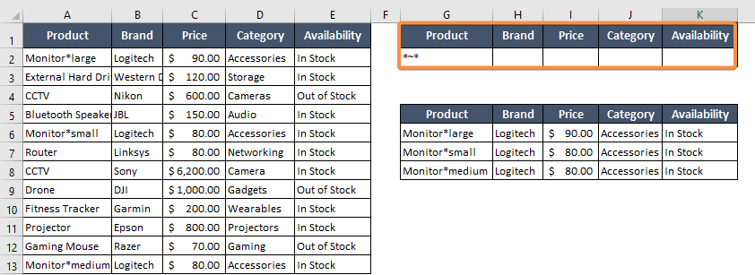 Using the Wildcard Criteria (tilde) in Advanced Filter in Excel