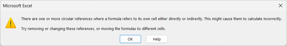 Circular References Warning Message in Excel