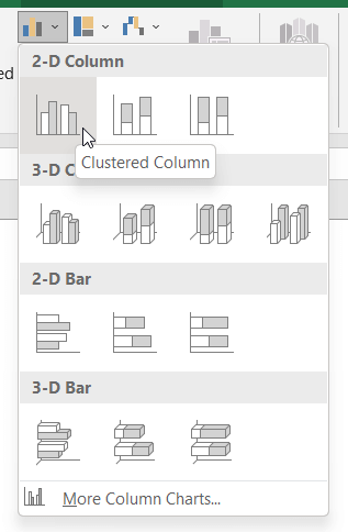 Opening clustered column chart option