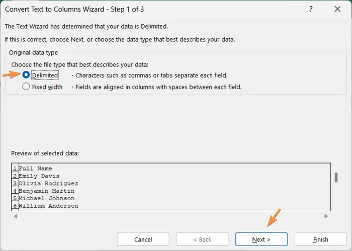 Use Convert Text to Columns Wizard in Excel to split cells