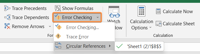 Error Checking in Excel to find circular reference
