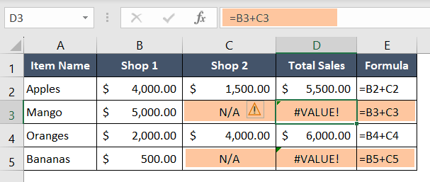 Non Numeric Data in Numeric Operation Causing #VALUE! Error in Excel