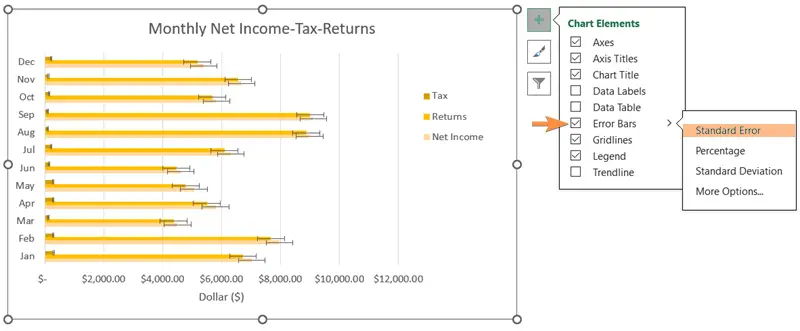 Add error bars in Excel Bar Chart