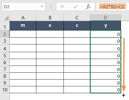 Inserting Linear Equation in Excel without data