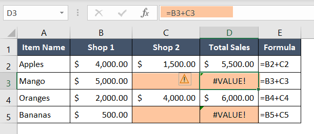 Blank Cells Containing Space Causes #VALUE! Error in Arithmetic Calculation