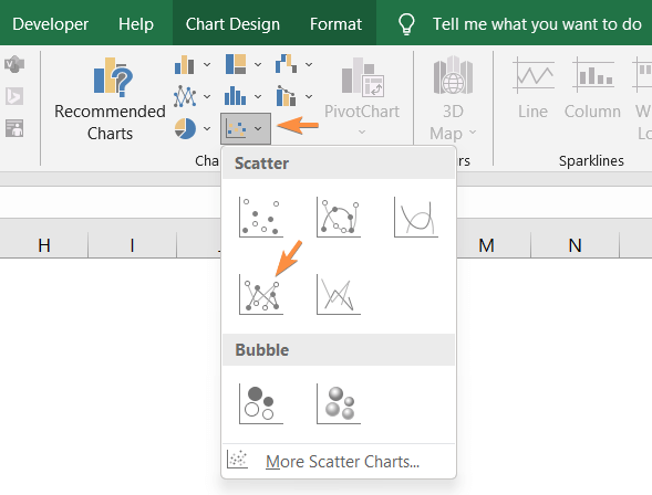 Insert a scatter plot in Excel