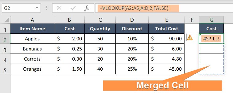 Array Formula Can't Spill Over the Merged Cells