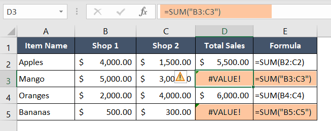 Invalid Arguments Causing #VALUE! Error in Excel