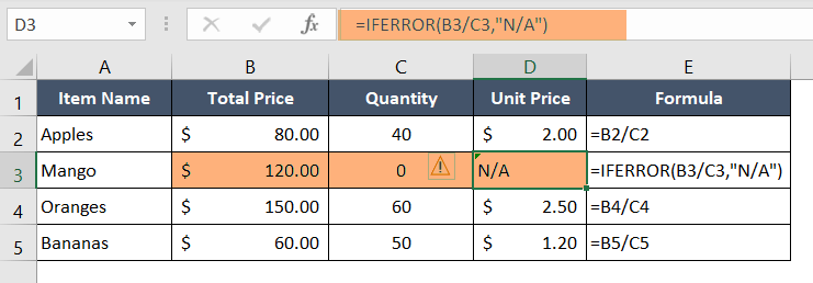 Solving the #DIV0! Error in Excel Using IFERROR Function