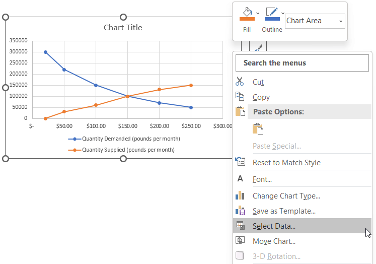 Click on Select Data from the context menu