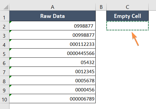 Inserting an empty cell to use paste special to remove leading zeros 