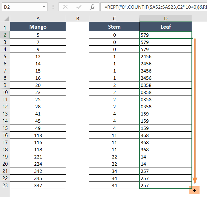 Double-click on the Fill Handle icon in cell D2