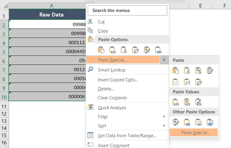 Use the Paste Special Command to Remove Leading Zeroes in Excel