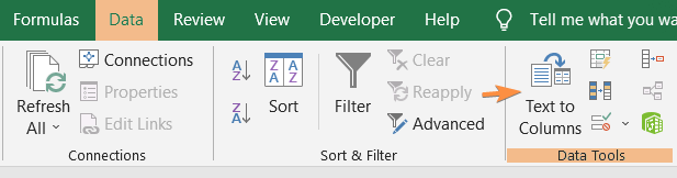 Navigated to Data tab to access Text to Columns in Excel