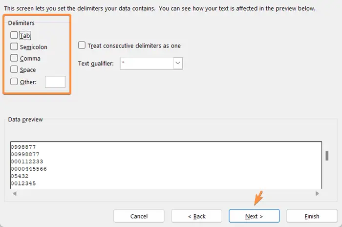 Delimiters option to remove leading zeros in Excel