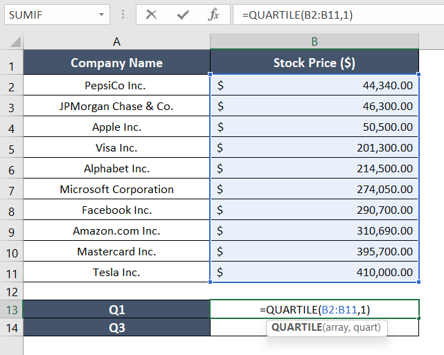 Find Q1 in Excel