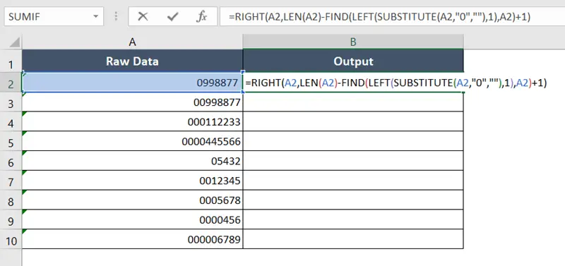 Inserting formula in a cell to remove the leading zeroes