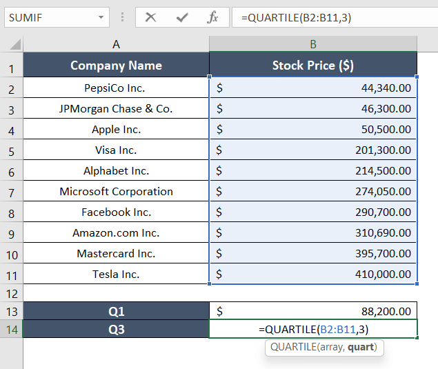 Find Q3 in Excel