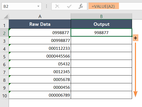 Use the VALUE Function to Remove Leading Zeroes in Excel