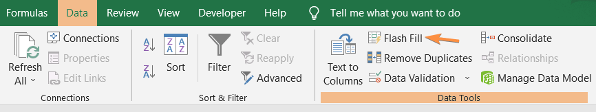 Click on Flash Fill from the Data Tools group