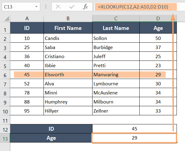 Performing Vertical Lookup with the XLOOKUP Function in Excel