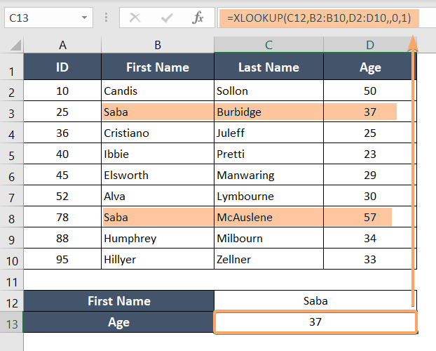 First to Last Search Mode of the XLOOKUP Function