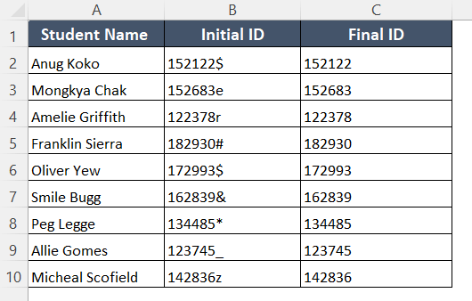 Dataset to Remove Last Digit in Excel