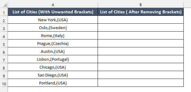 Dataset to remove brackets in Excel