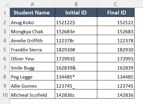 Removed the Last Digit in Excel with Flash Fill