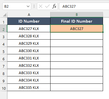 Manual entry to use Flash Fill to remove last 3 digits in Excel