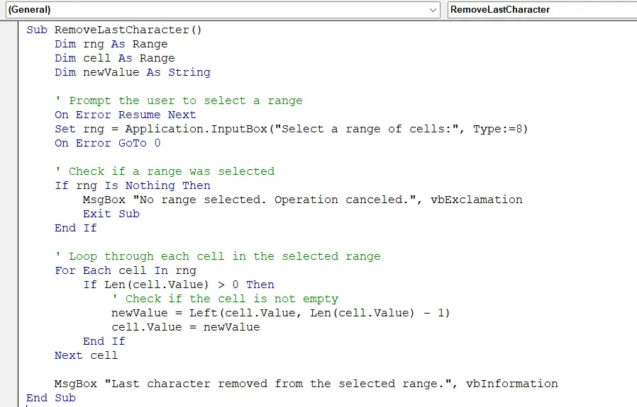 VBA Code to Remove Last Digit in Excel