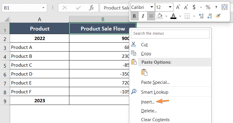 Insert command in Excel