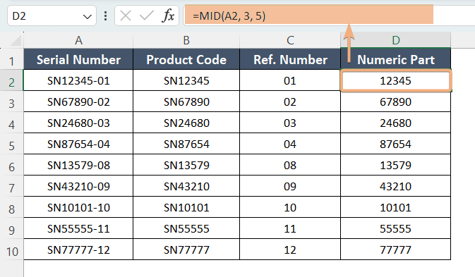 Application of MID Function in Excel